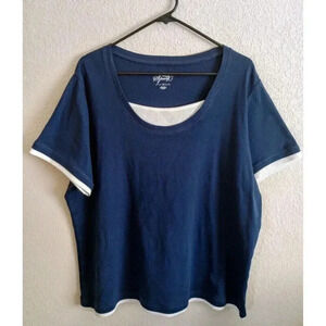 Style & Co. Sport Top Short Sleeve Blue White Faux Tank Size 1X
